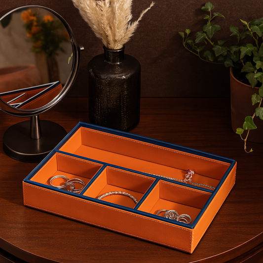 Orange Faux Leather Slot of 4 Stack Tray
