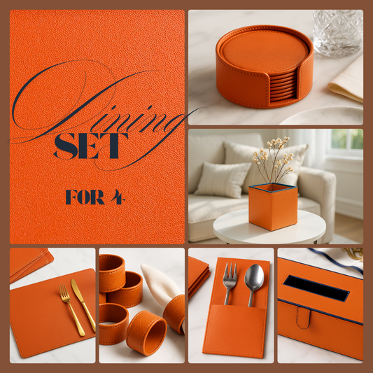Orange Faux Leather Dining Set For 4