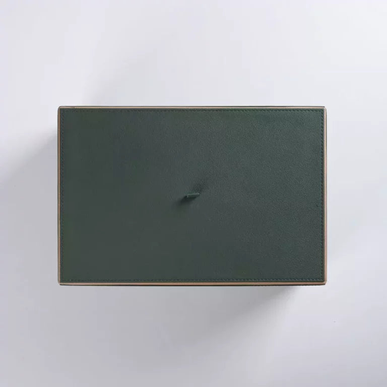 Green Faux Leather Set of 3 Stack Tray With Lid