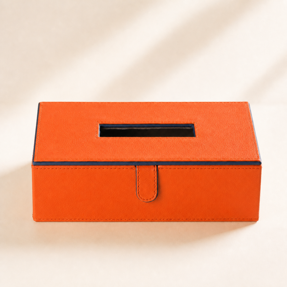 Faux-Leather Tissue Box Cover in Mellow Apricot — clean studio hero