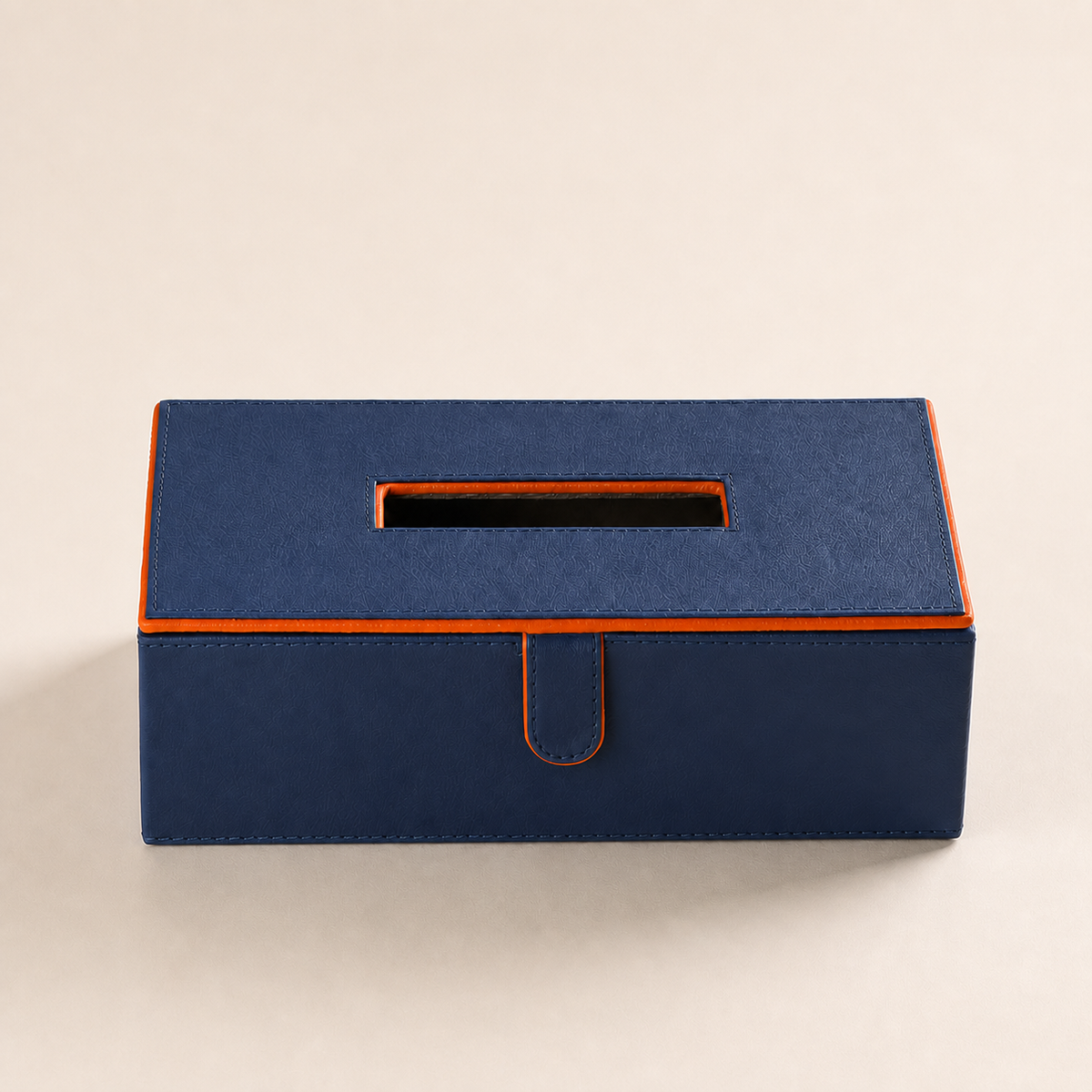 Faux-Leather Tissue Box Cover in Mist Blue — clean studio hero