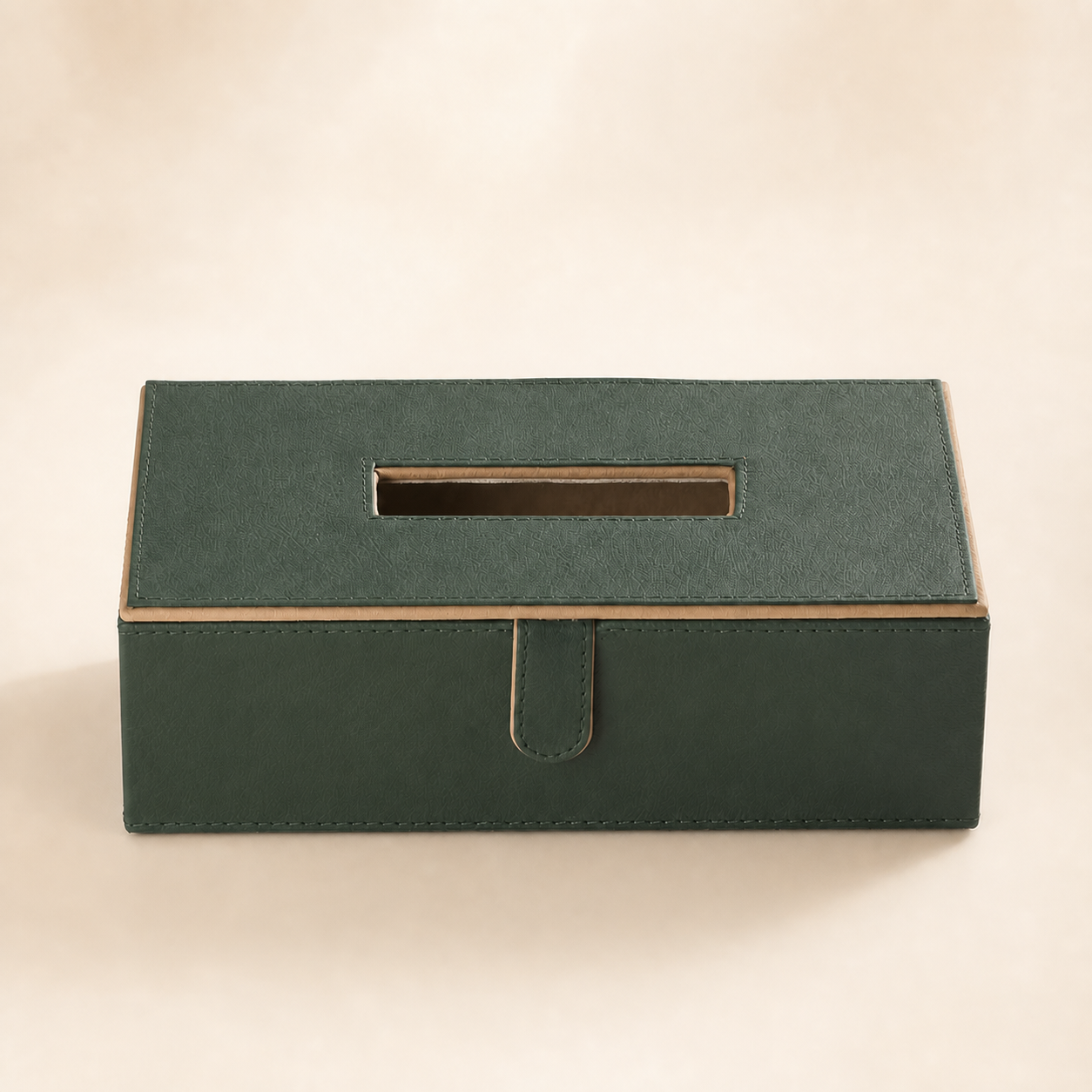 Faux-Leather Tissue Box Cover in Sage Green — clean studio hero